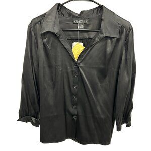 Dialogue Womens Black Button-Up Top Size Large Silk Blend Dark Academia NWT